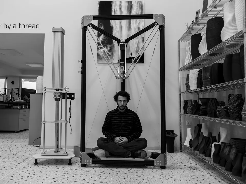 Large delta clay printer in the Athens studio