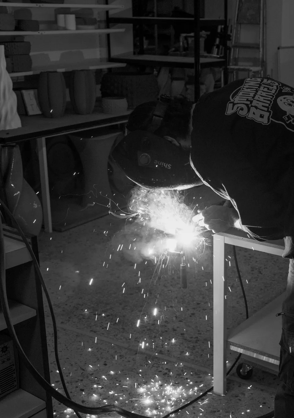 Welding sparks in the studio