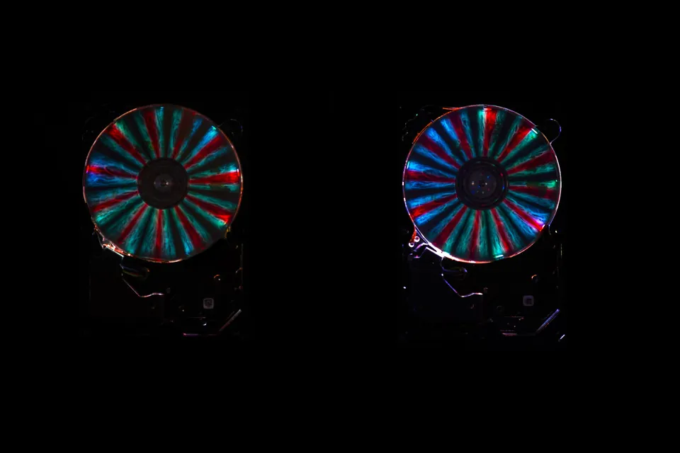 Two platters lit at speed